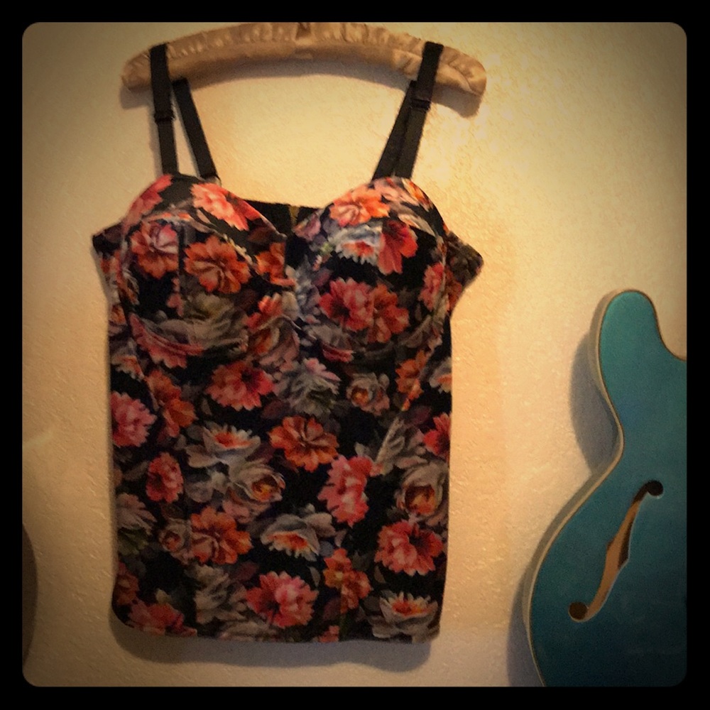 Bustier Top Velvet Floral Stretch